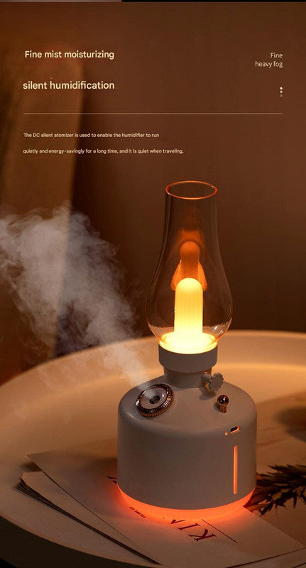 Retro Kerosene Lamp Humidifier | Black | Rechargeable | Cool Mist with Dimmable Light