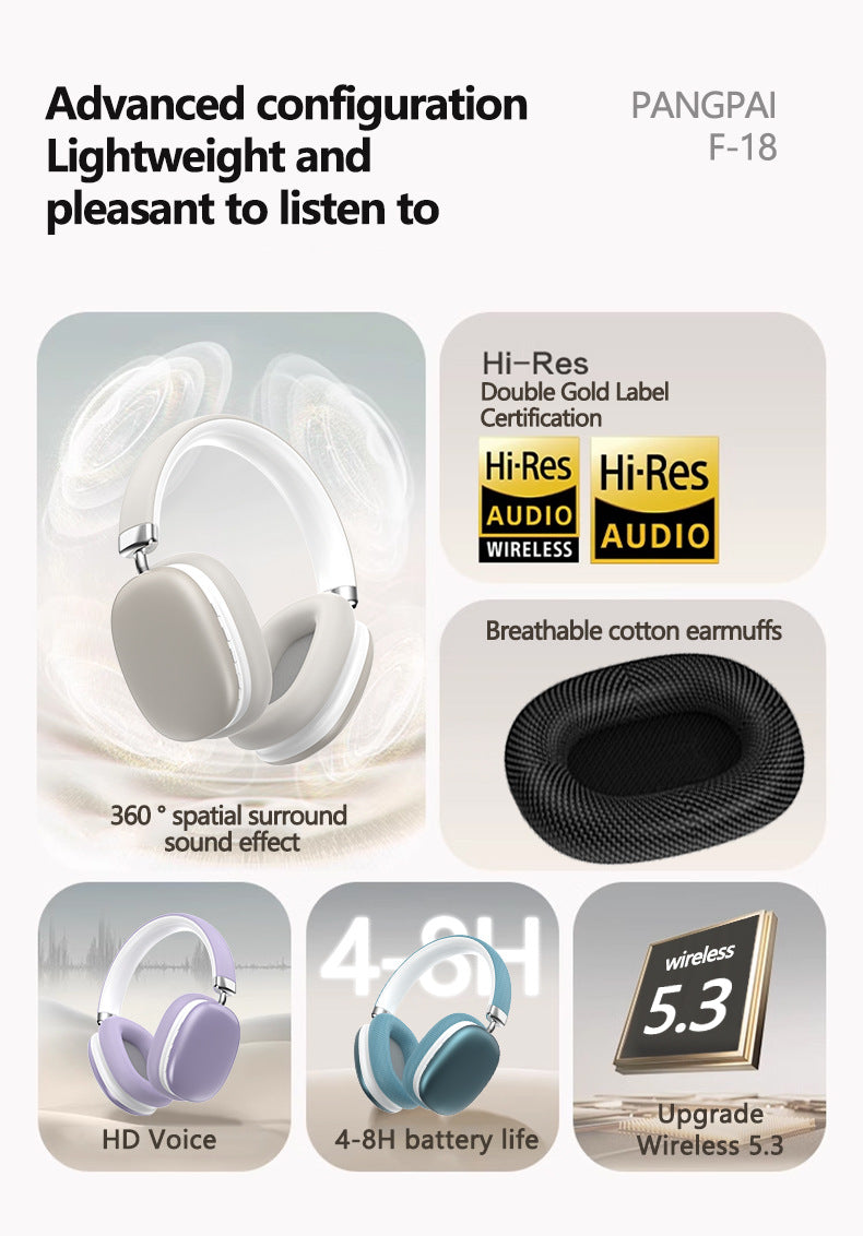 Beige Wireless Bluetooth Headphones | Over-Ear | Deep Bass | Foldable | Long Battery Life