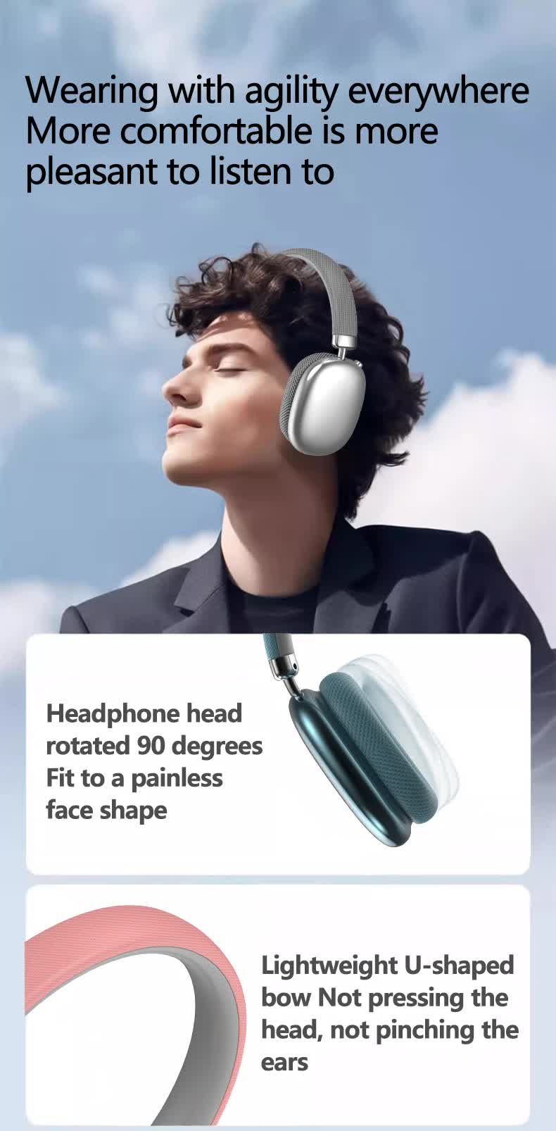 Black Comfortable Over-Ear Headphones | Hi-Fi Sound | Long Battery | Swivel Control