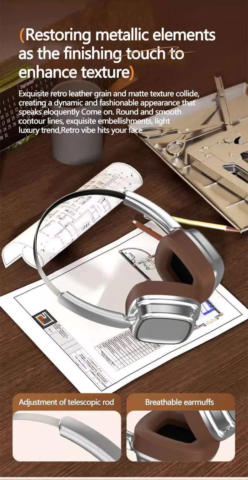 Silver & Brown Compact Retro Headphones | Wireless Bluetooth | Deep Bass | Immersive Sound