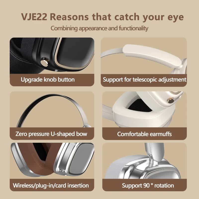 Silver Compact Retro Headphones | Wireless Bluetooth | Deep Bass | Immersive Sound