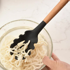 Silicone Kitchen Utensil Set | 12pc | Light Green & Brown | Non-Stick with Wooden Handles