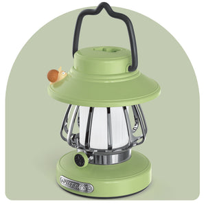 Green Retro Snail Night Light | Portable Rechargeable Camping Lantern | 3-Color Dimming | Hook
