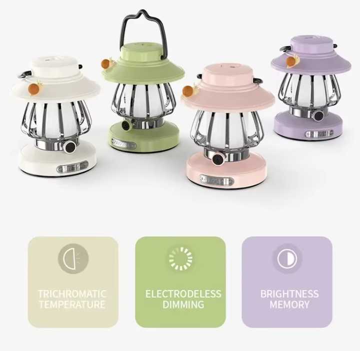 Green Retro Snail Night Light | Portable Rechargeable Camping Lantern | 3-Color Dimming | Hook