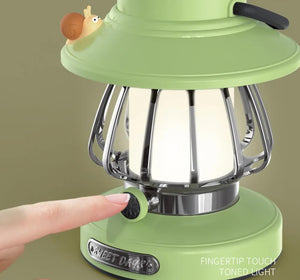 Green Retro Snail Night Light | Portable Rechargeable Camping Lantern | 3-Color Dimming | Hook