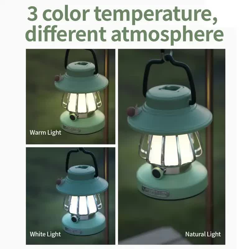 Green Retro Snail Night Light | Portable Rechargeable Camping Lantern | 3-Color Dimming | Hook