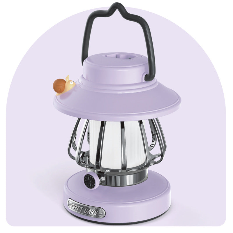 Purple Retro Snail Night Light | Portable Rechargeable Camping Lantern | 3-Color Dimming | Hook