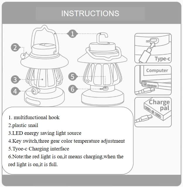 Purple Retro Snail Night Light | Portable Rechargeable Camping Lantern | 3-Color Dimming | Hook