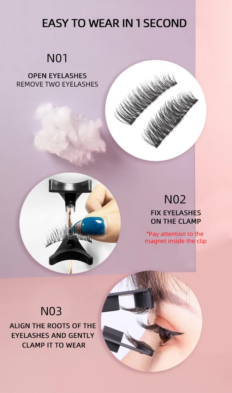 Style 5 Black Magnetic False Eyelashes Kit | 3 Pairs with Applicator Clip & Mirror Case