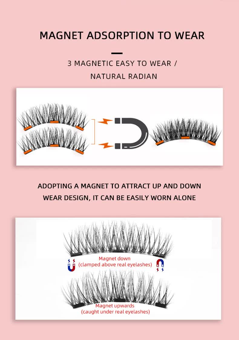 Style 5 Black Magnetic False Eyelashes Kit | 3 Pairs with Applicator Clip & Mirror Case