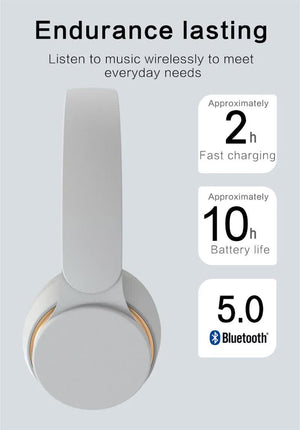 White Wireless Bluetooth Headphones | Noise Reduction | Heavy Bass | Long Battery Life | TF Card Support