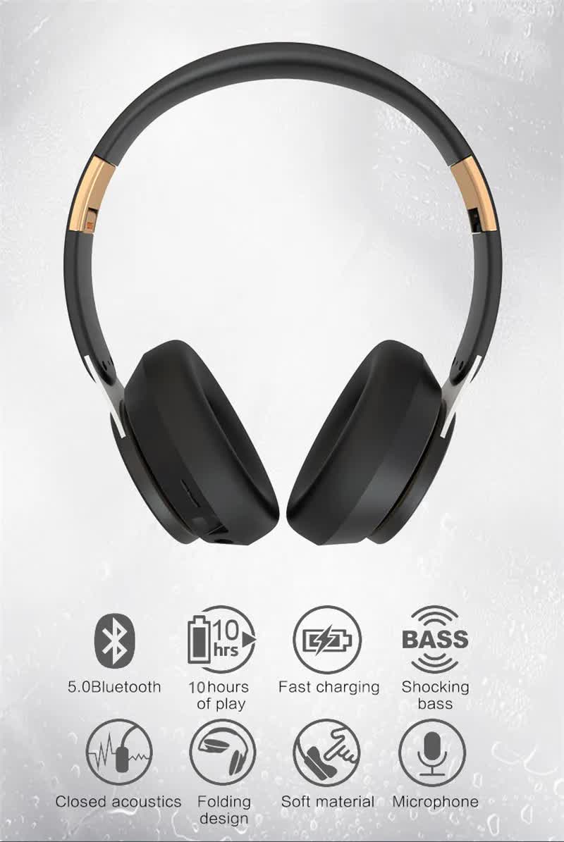 Black Wireless Bluetooth Headphones | Noise Reduction | Heavy Bass | Long Battery Life | TF Card Support