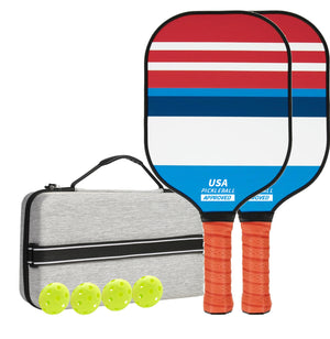 Fiberglass Pickleball Paddle Set | 2 Paddles + 4 Balls + Carry Bag | Colourful Geometric Patterns | Style 1