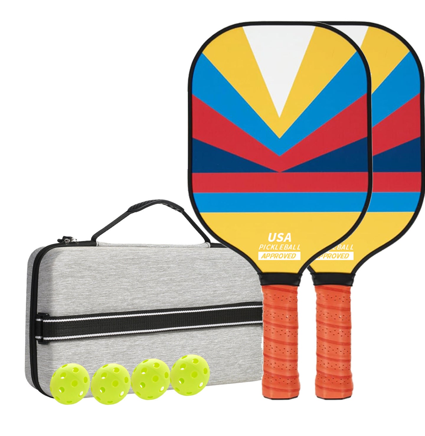 Fiberglass Pickleball Paddle Set | 2 Paddles + 4 Balls + Carry Bag | Colourful Geometric Patterns | Style 2