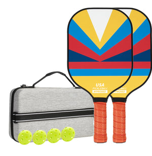 Fiberglass Pickleball Paddle Set | 2 Paddles + 4 Balls + Carry Bag | Colourful Geometric Patterns | Style 2