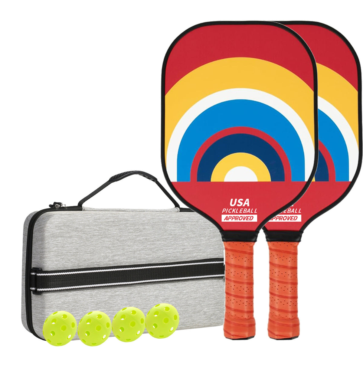 Fiberglass Pickleball Paddle Set | 2 Paddles + 4 Balls + Carry Bag | Colourful Geometric Patterns | Style 3