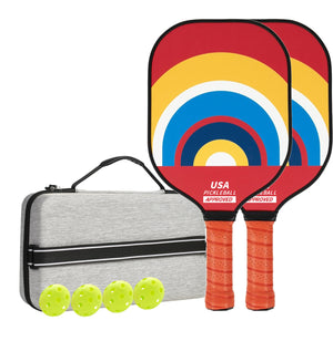 Fiberglass Pickleball Paddle Set | 2 Paddles + 4 Balls + Carry Bag | Colourful Geometric Patterns | Style 3