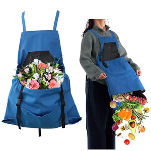 Garden Harvesting Apron | Waterproof Oxford Cloth | Quick Release Pouch | Blue
