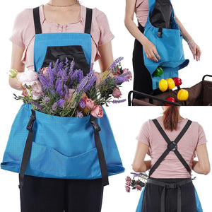 Garden Harvesting Apron | Waterproof Oxford Cloth | Quick Release Pouch | Blue