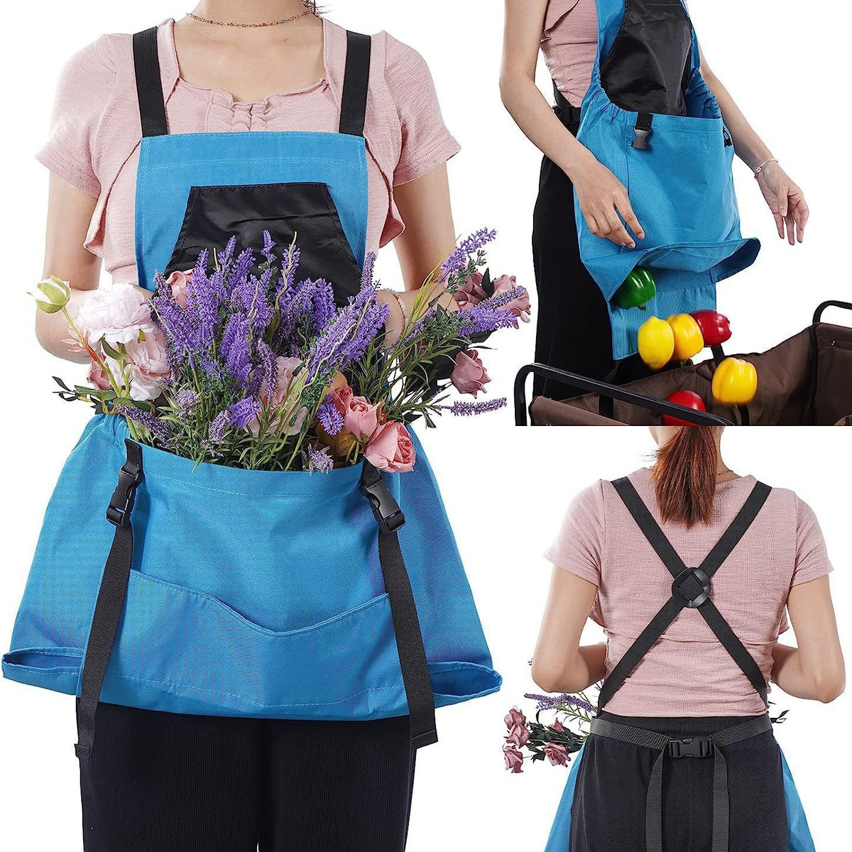 Garden Harvesting Apron | Waterproof Oxford Cloth | Quick Release Pouch | Green