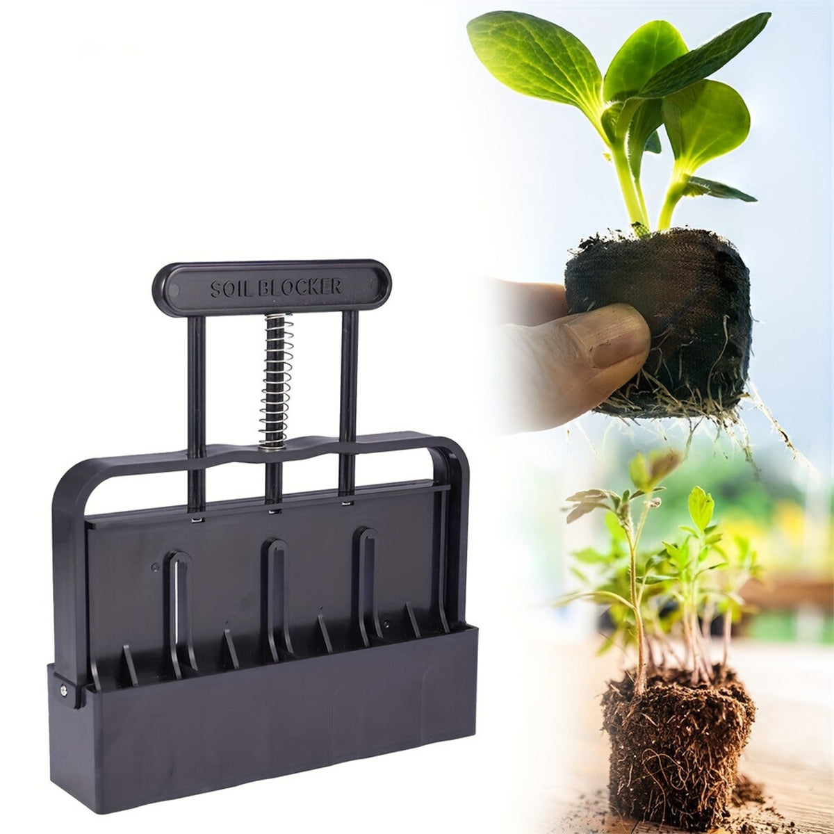 Manual Soil Blocker Tool | 5x5cm Block Maker | Seed Starting Garden Equipment | Black