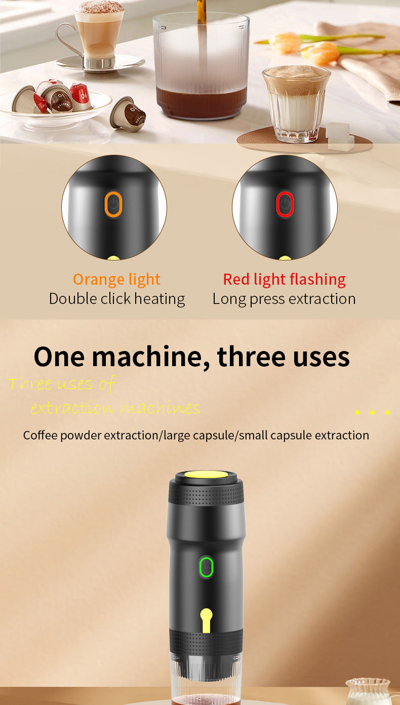 3-in-1 Espresso Maker | Portable & Rechargeable | Capsules & Ground Coffee | Black