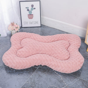 M Pink Rose Velvet Pet Bed | Fish Scale Design | Creative Bone-Shaped Cozy Nest for Pets