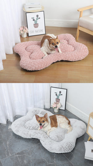 M Pink Rose Velvet Pet Bed | Fish Scale Design | Creative Bone-Shaped Cozy Nest for Pets