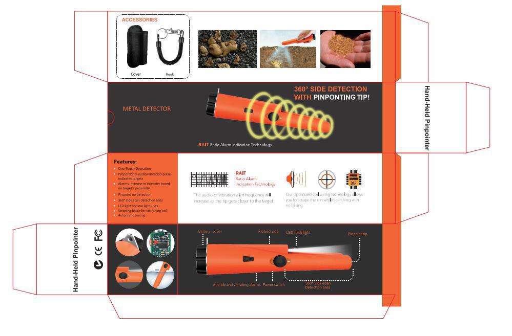 Orange High-Sensitivity Metal Detector Pinpointer | GP Pointer | Vibration & Audio Alert | Treasure Hunting