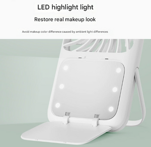 Green Portable Handheld Fan with Makeup Mirror | USB Rechargeable | 3-Speed Mini Fan for Summer Cooling