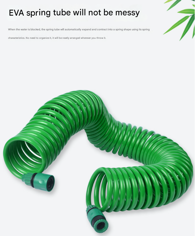 Retractable Garden Hose | 10m | EVA Spring Hose | 5-Function Spray Gun | Burst-Proof
