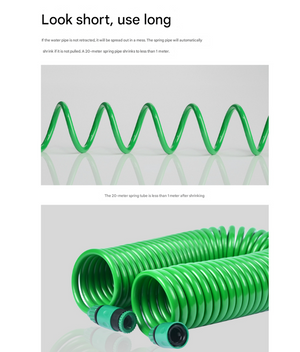 Retractable Garden Hose | 10m | EVA Spring Hose | 5-Function Spray Gun | Burst-Proof