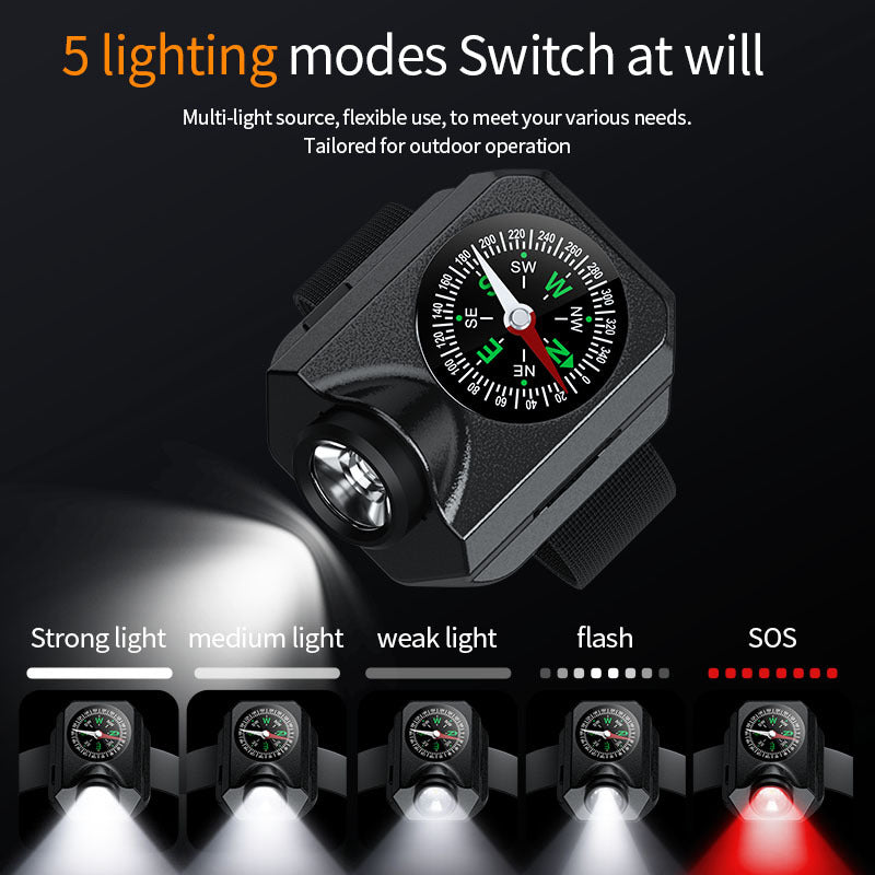 XPG Wrist Light for Outdoor Camping | Rechargeable LED Running Light with Compass & Watch for Survival & Adventure