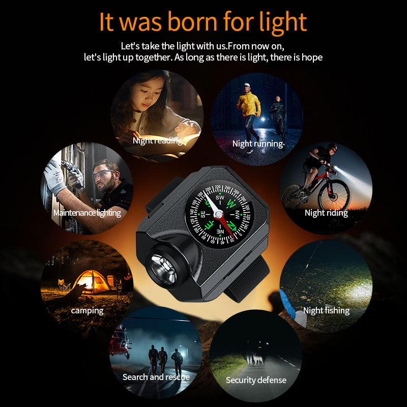 XPG Wrist Light for Outdoor Camping | Rechargeable LED Running Light with Compass & Watch for Survival & Adventure
