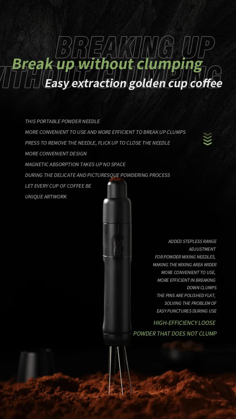 Telescopic Magnetic Coffee Tamper Needle | Black | Stainless Steel | Espresso Tool