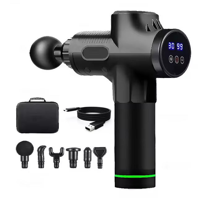 Massage Gun | Deep Tissue | Black Design | 30 Speeds | 6 Heads | Type-C Charging