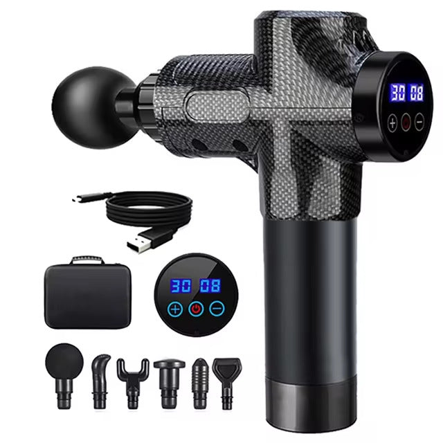 Massage Gun | Deep Tissue | Carbon Fiber Design | 30 Speeds | 6 Heads | Type-C Charging