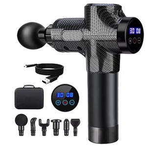 Massage Gun | Deep Tissue | Carbon Fiber Design | 30 Speeds | 6 Heads | Type-C Charging