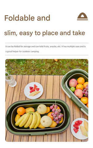 Foldable Picnic Basket with Tray | 16.5L | Outdoor Camping | White Green