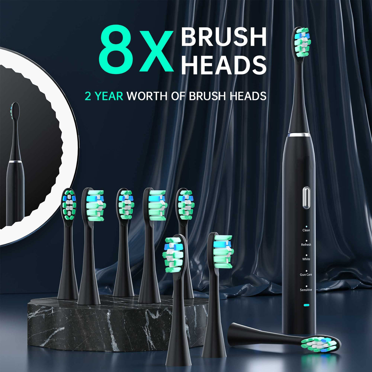 Advanced Electric Toothbrush with 5 Modes and 8 Brush Heads(Pink) - The ...