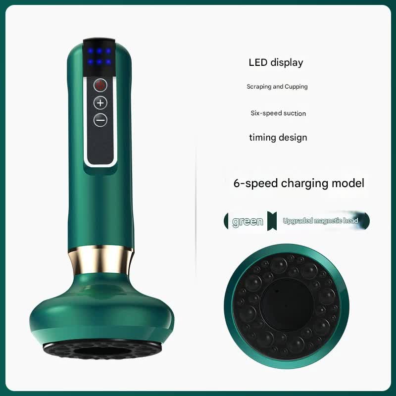 Electric Cupping & Gua Sha Massager | Green | 6-Level | LED Display | Magnetic Therapy | Rechargeable