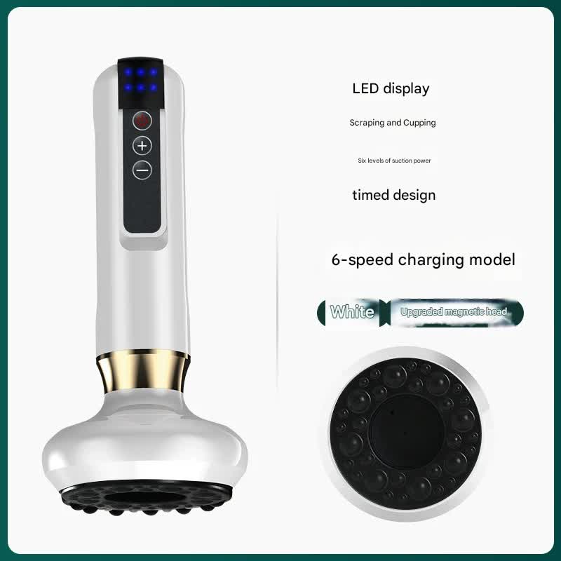 Electric Cupping & Gua Sha Massager | White | 6-Level | LED Display | Magnetic Therapy | Rechargeable