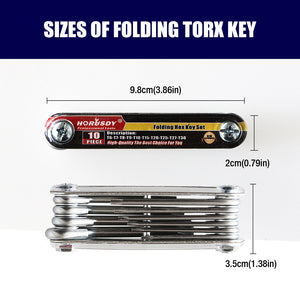 10pc Folding Torx Key Wrench Set | T6–T30 | Star Keys | Portable Multi-Tool | Silver