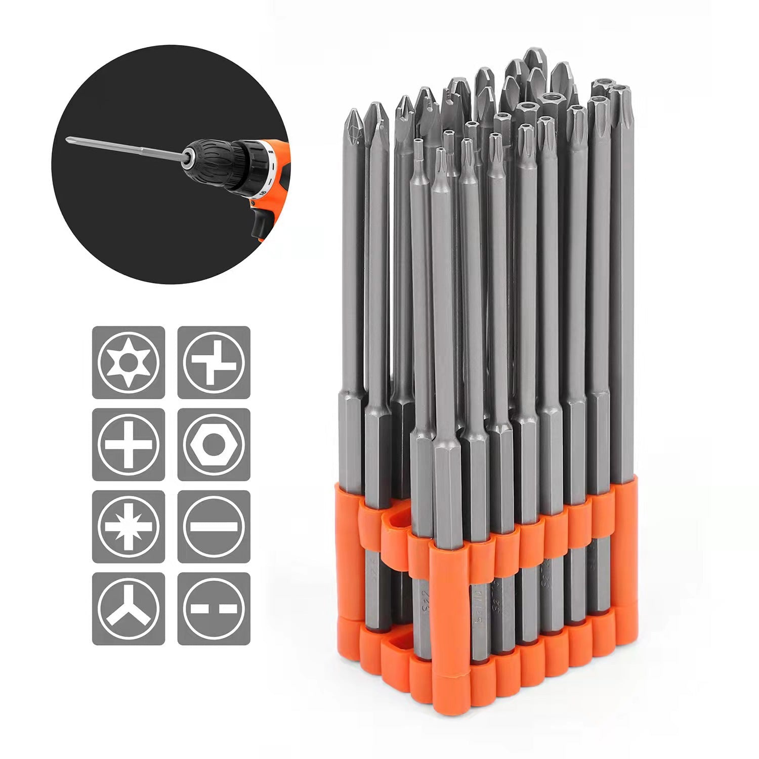 32pc Extra Long Screwdriver Bit Set | 150mm | S2 Steel | Organiser Stand