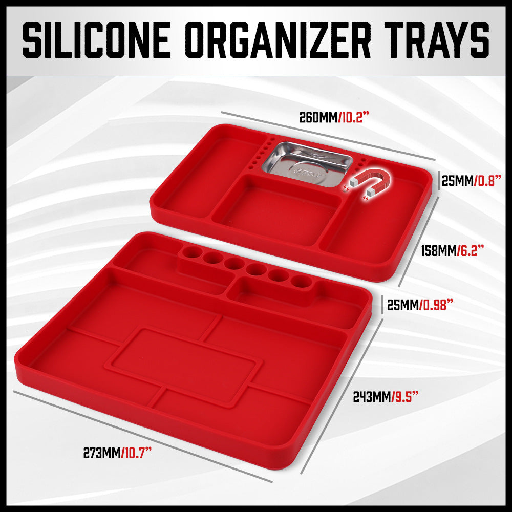 Silicone Tool Organiser Trays | Set of 2 | Flexible Non-Slip | Magnetic Parts Holder