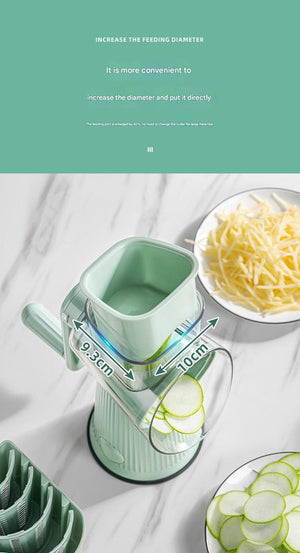 Rotary Vegetable Slicer & Grater | Multi-Function | 5 Blade Types | 10-Piece Set + Storage | Green