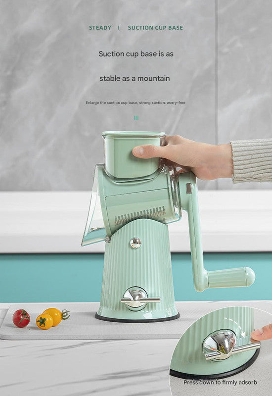 Rotary Vegetable Slicer & Grater | Multi-Function | 5 Blade Types | 10-Piece Set + Storage | Green