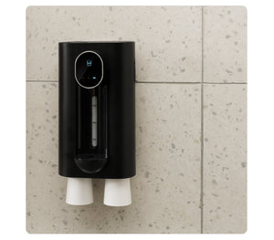 Smart Mouthwash Dispenser | Black | Wall-Mounted | 3-Level | LED Display | Magnetic Cups