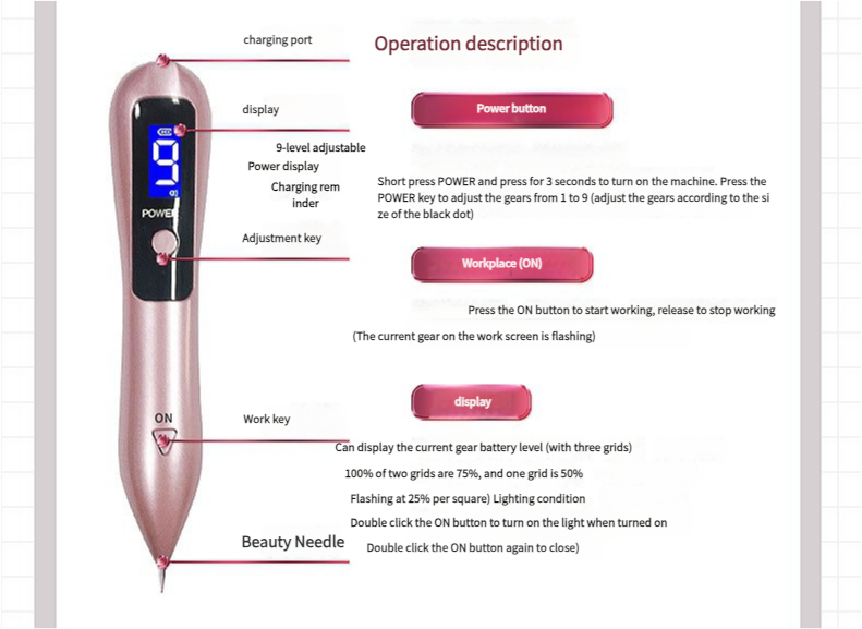 Skin Tag & Mole Remover Pen | Gold | 9-Level | USB Rechargeable | LED Display | Multi-Needle