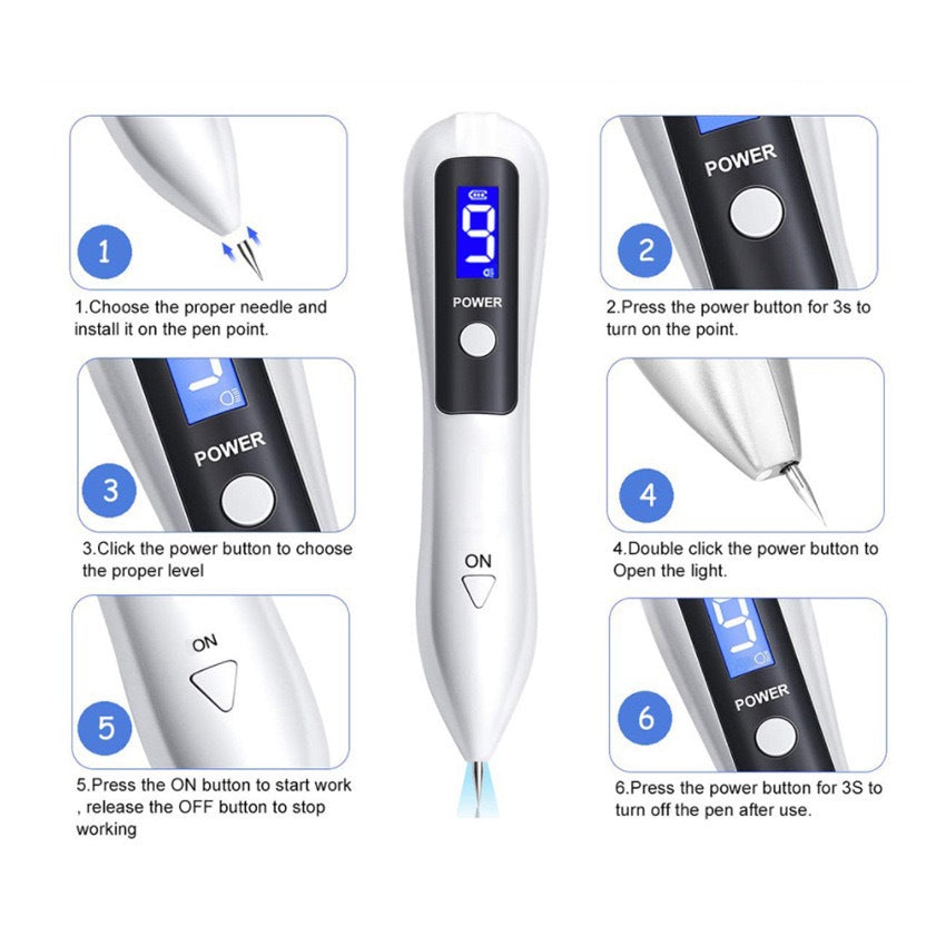 Skin Tag & Mole Remover Pen | 9-Level | USB Rechargeable | LED Display | Silver